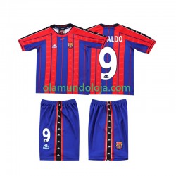 Camisola FC Barcelona Ronaldo 9 1997 Retro Criança Equipamento Primeiro 1998 Manga Curta